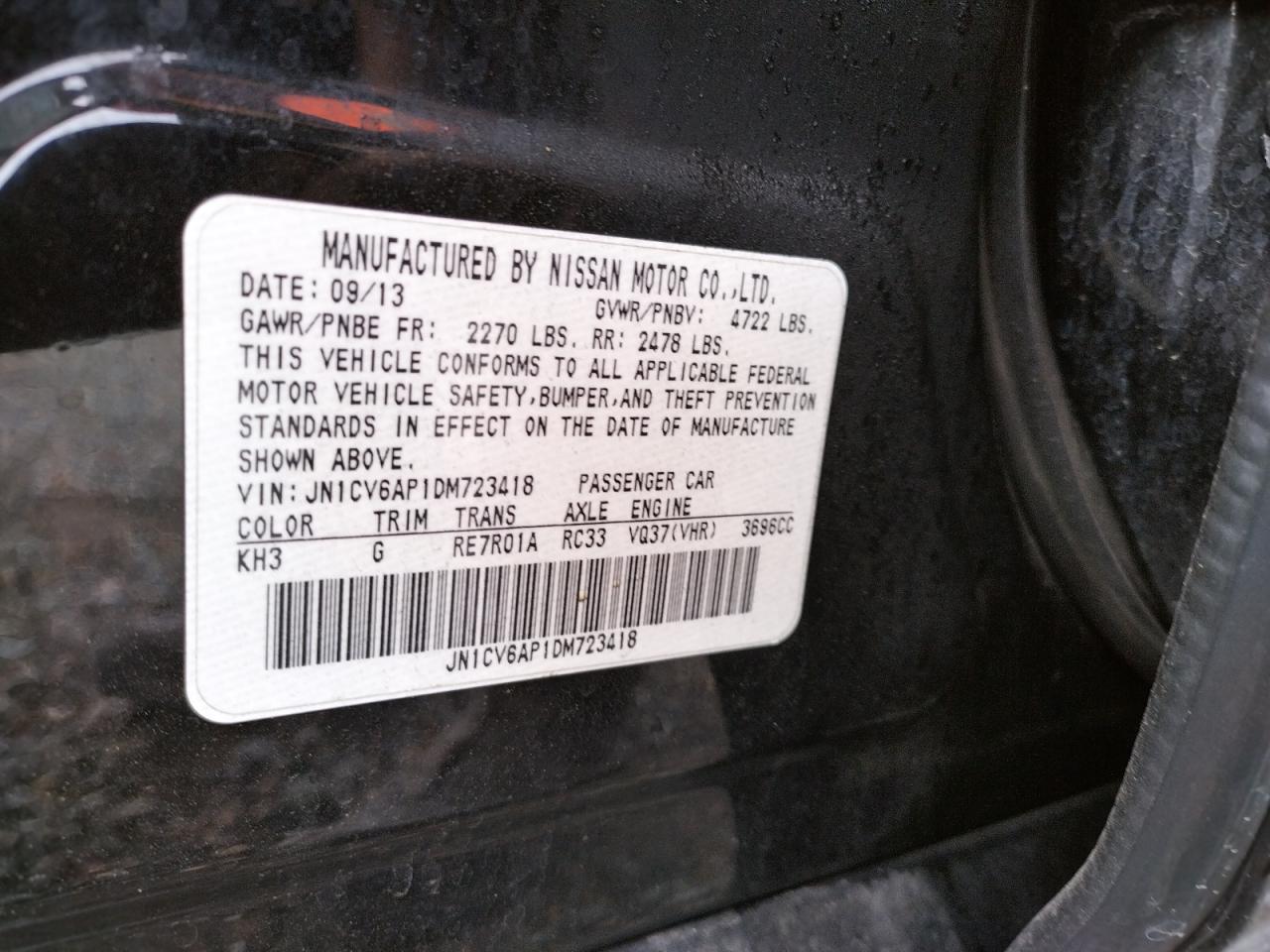 Photo 10 from auction – 2013 INFINITI G37 BASE with VIN JN1CV6AP1DM723418