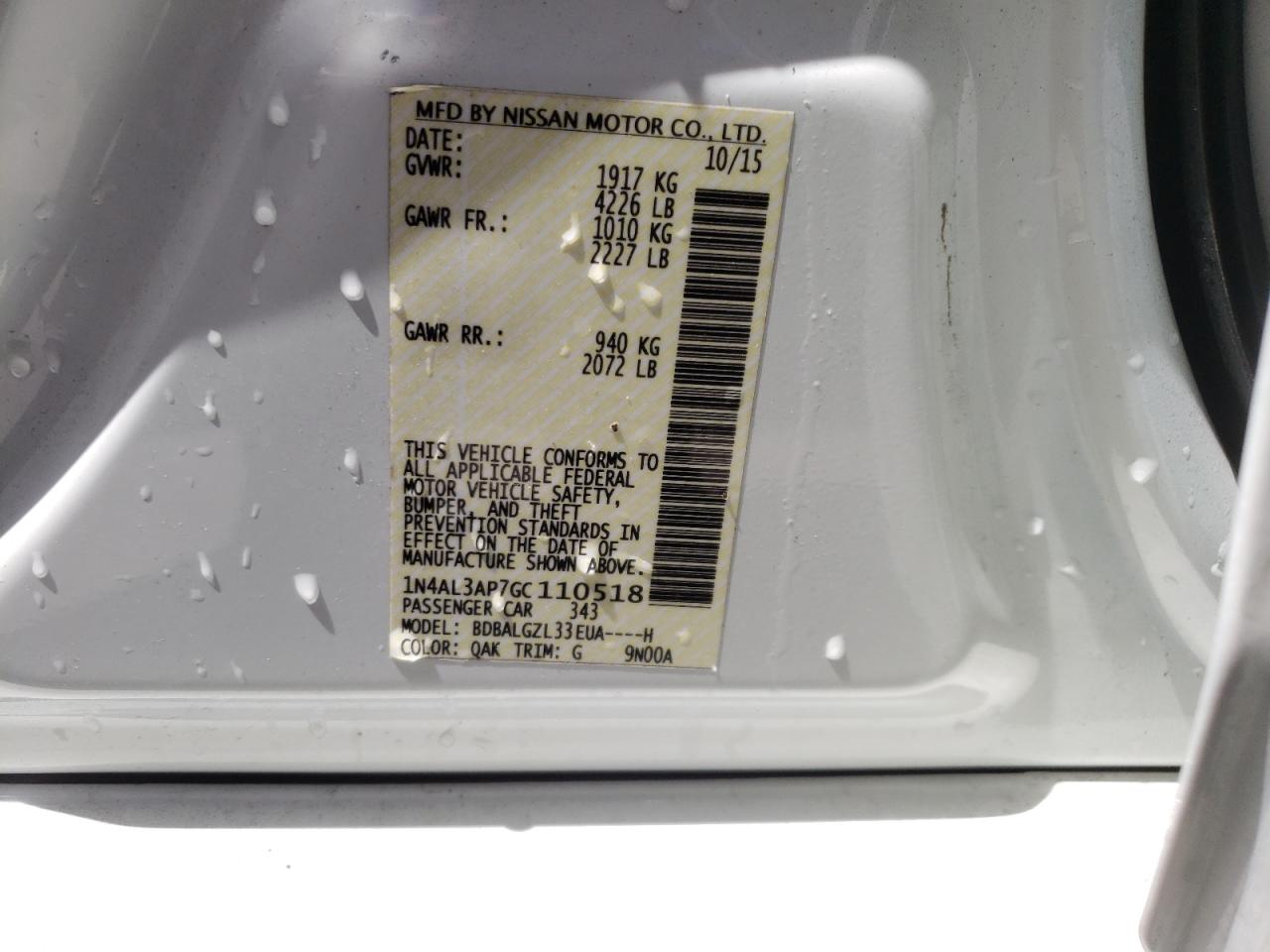 Photo 10 from auction – 2016 NISSAN ALTIMA 2.5 with VIN 1N4AL3AP7GC110518
