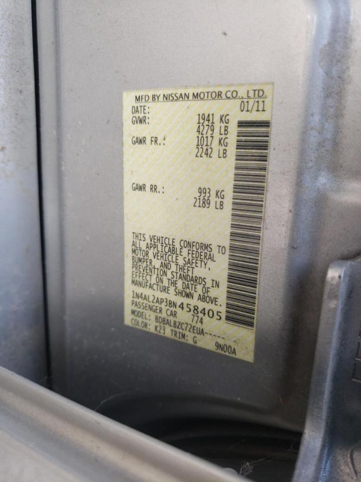 Photo 10 from auction – 2011 NISSAN ALTIMA BAS with VIN 1N4AL2AP3BN458405