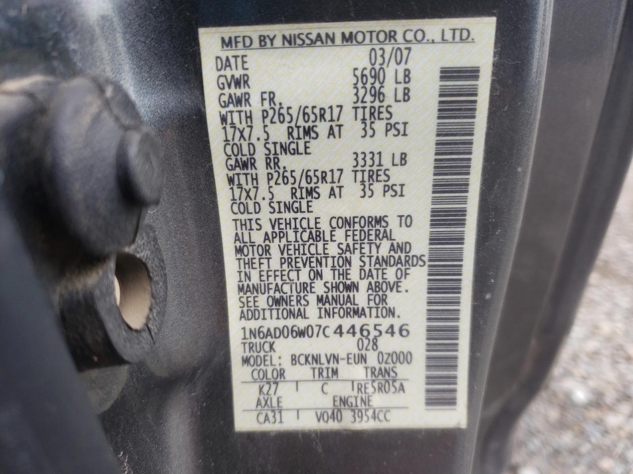 Photo 10 from auction – 2007 NISSAN FRONTIER K with VIN 1N6AD06W07C446546