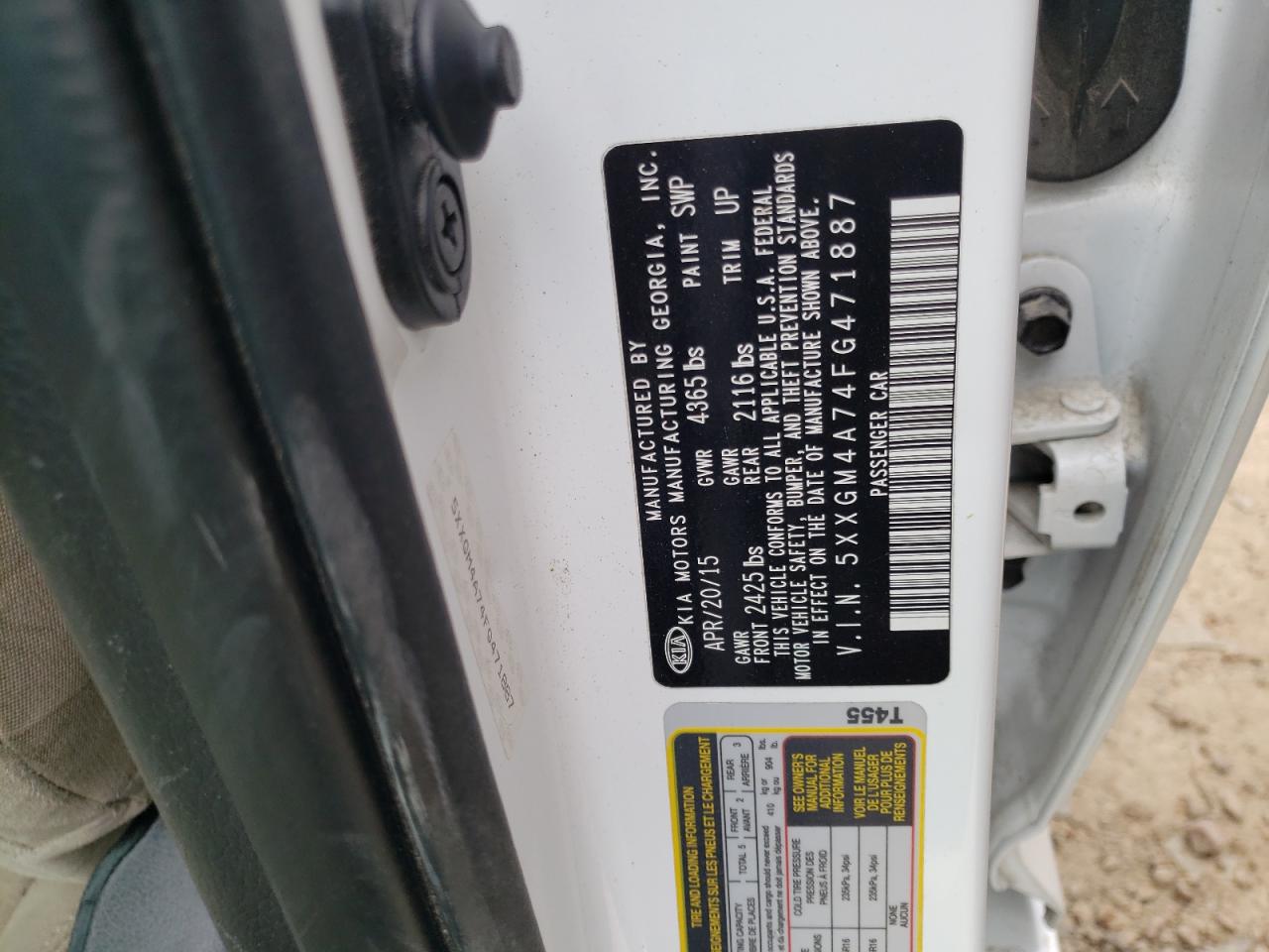 Photo 10 from auction – 2015 KIA OPTIMA LX with VIN 5XXGM4A74FG471887