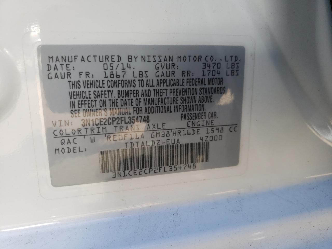 Photo 10 from auction – 2015 NISSAN VERSA NOTE with VIN 3N1CE2CP2FL354748