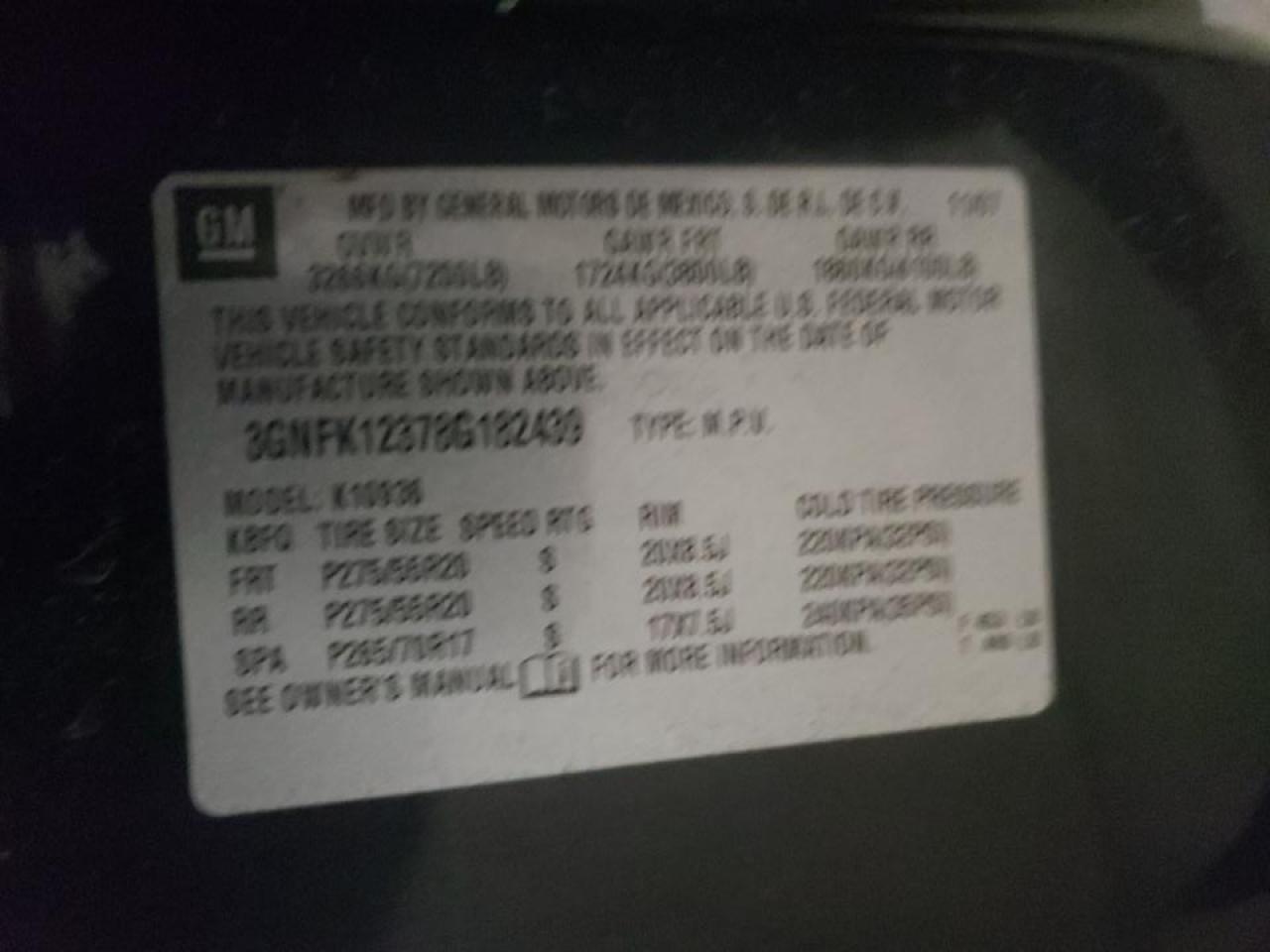 Photo 10 from auction – 2008 CHEVROLET AVALANCHE with VIN 3GNFK12378G182439