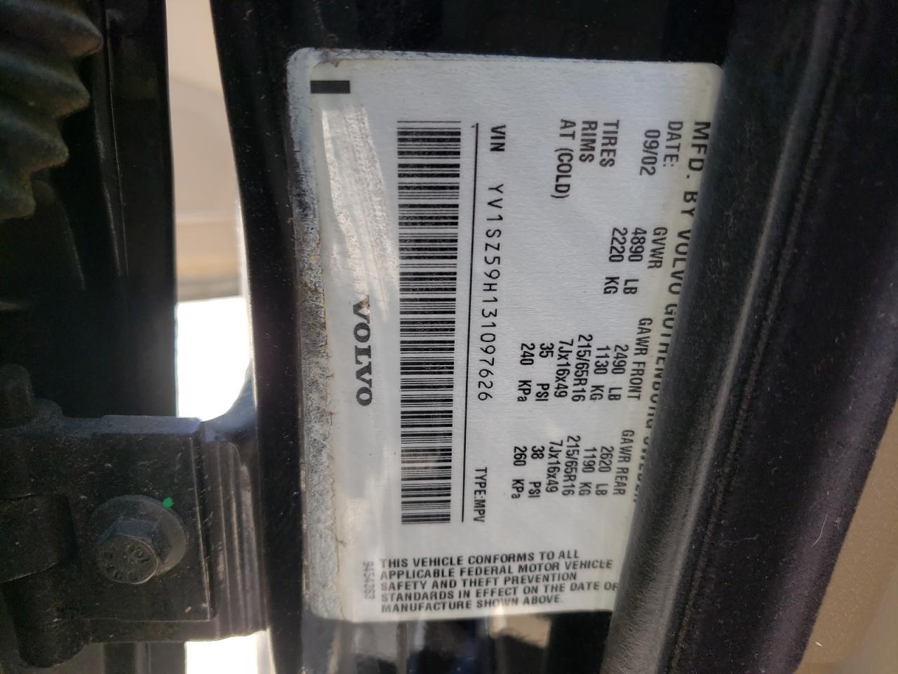 Photo 10 from auction – 2003 VOLVO XC70 with VIN YV1SZ59H131097626