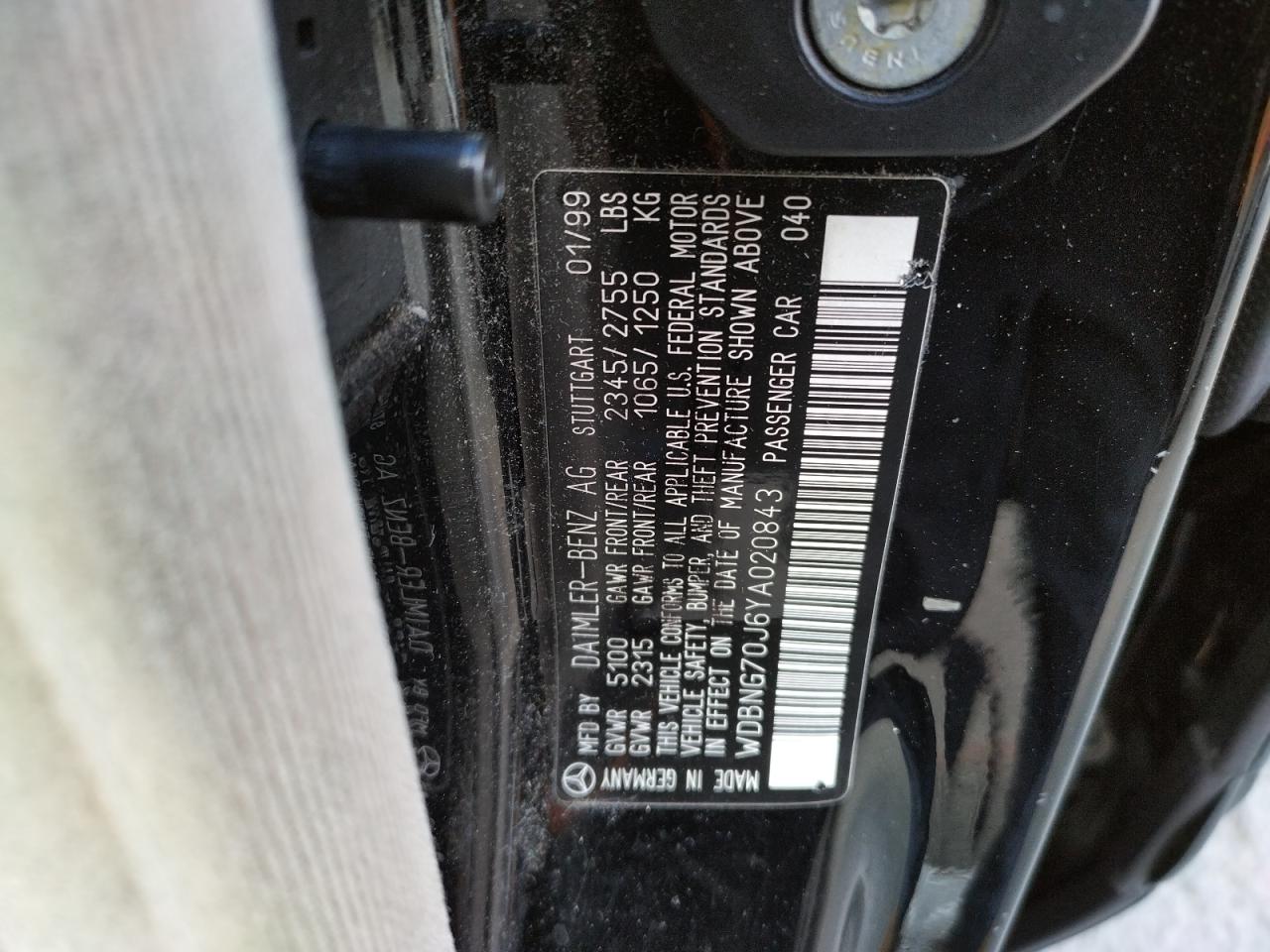 Photo 10 from auction – 2000 MERCEDES-BENZ S-CLASS with VIN WDBNG70J6YA020843