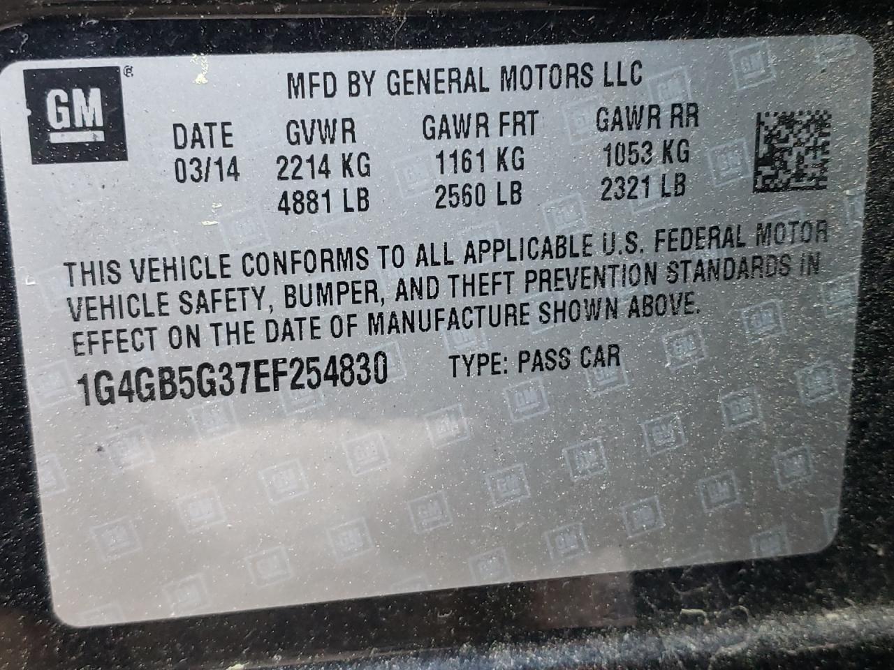 Photo 10 from auction – 2014 BUICK LACROSSE with VIN 1G4GB5G37EF254830