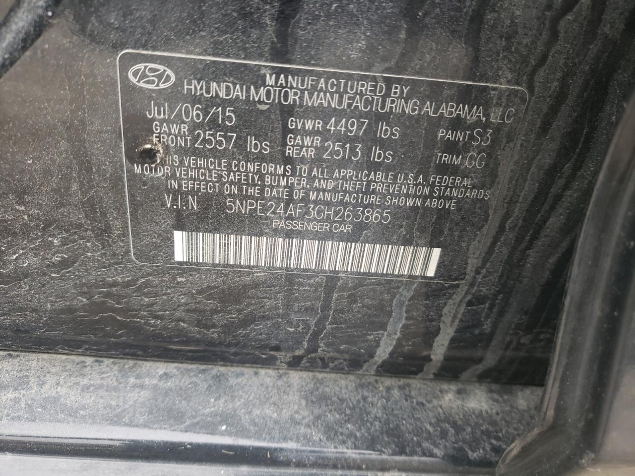 Photo 10 from auction – 2016 HYUNDAI SONATA SE with VIN 5NPE24AF3GH263865