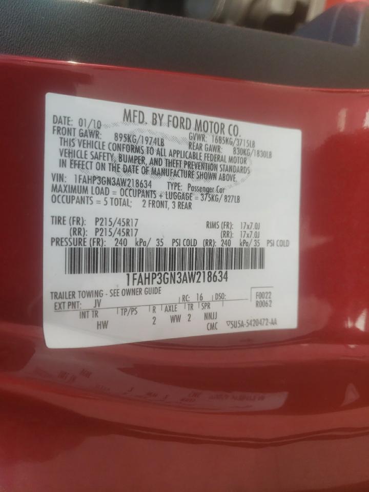 Photo 10 from auction – 2010 FORD FOCUS SES with VIN 1FAHP3GN3AW218634
