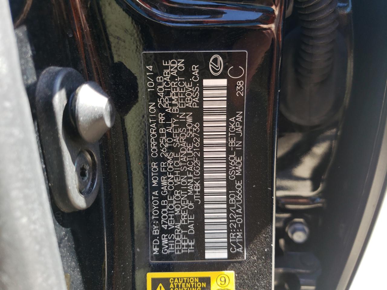 Photo 10 from auction – 2015 LEXUS ES 350 with VIN JTHBK1GG2F2162736