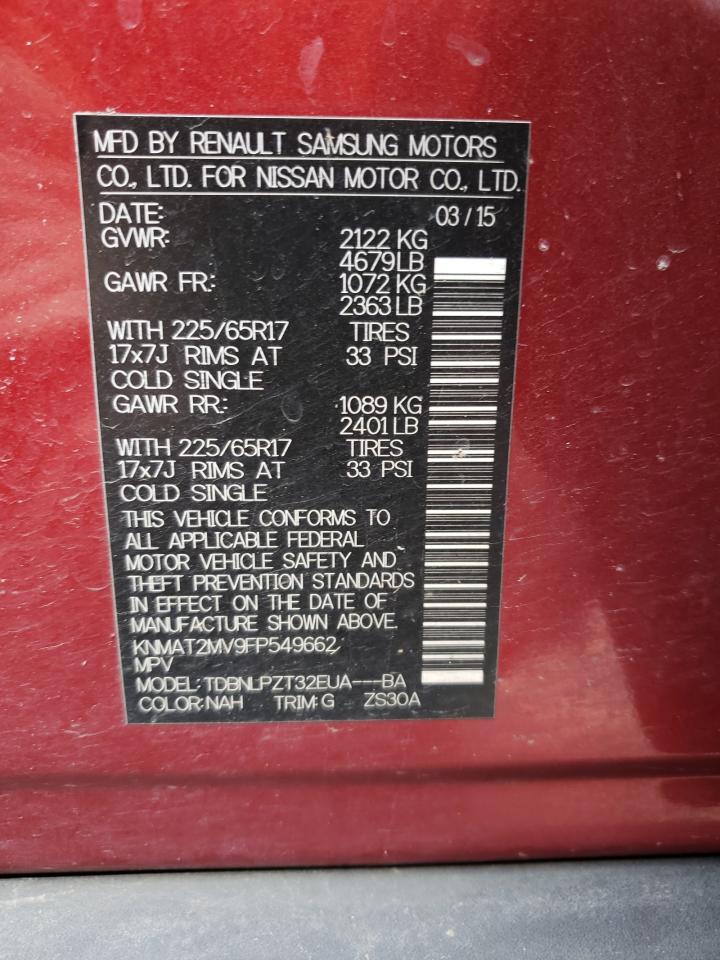 Photo 10 from auction – 2015 NISSAN ROGUE S with VIN KNMAT2MV9FP549662