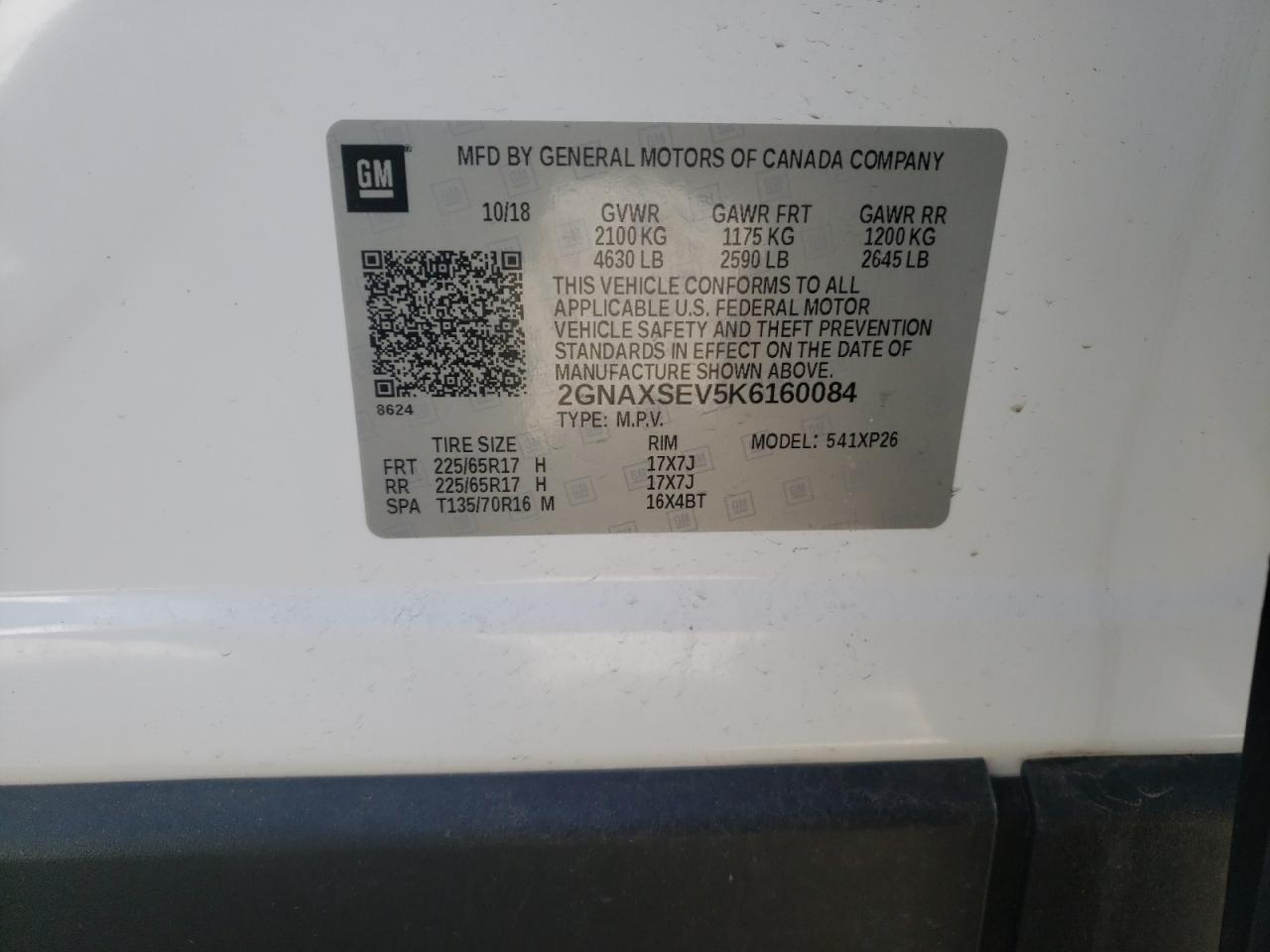 Photo 10 from auction – 2019 CHEVROLET EQUINOX LS with VIN 2GNAXSEV5K6160084