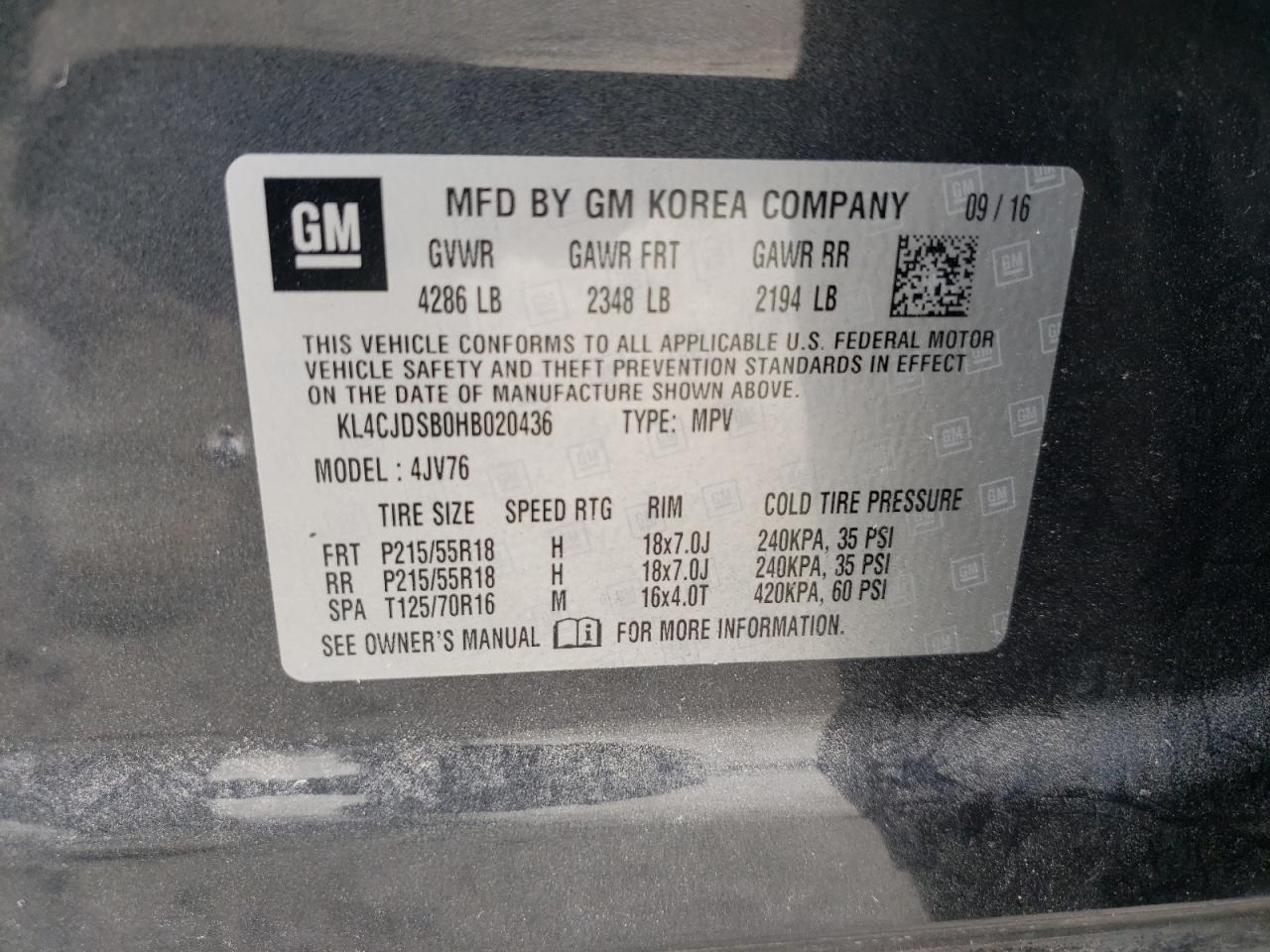 Photo 10 from auction – 2017 BUICK ENCORE PRE with VIN KL4CJDSB0HB020436
