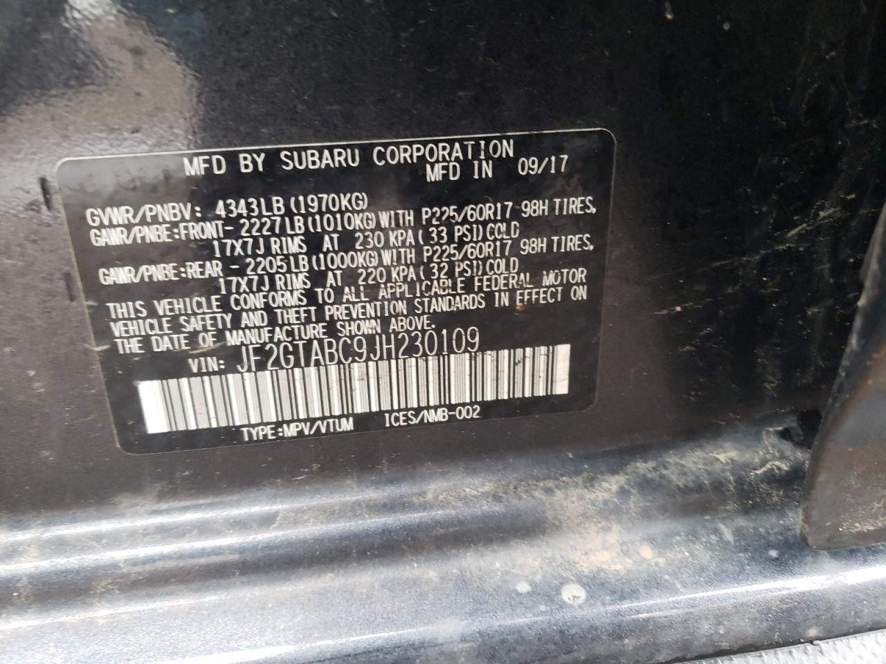 Photo 10 from auction – 2018 SUBARU CROSSTREK with VIN JF2GTABC9JH230109