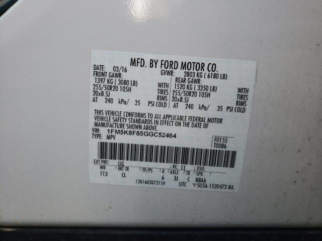 Photo 10 from auction – 2016 FORD EXPLORER L with VIN 1FM5K8F85GGC52464