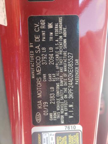 Photo 10 from auction – 2019 KIA FORTE FE with VIN 3KPF24AD2KE085527
