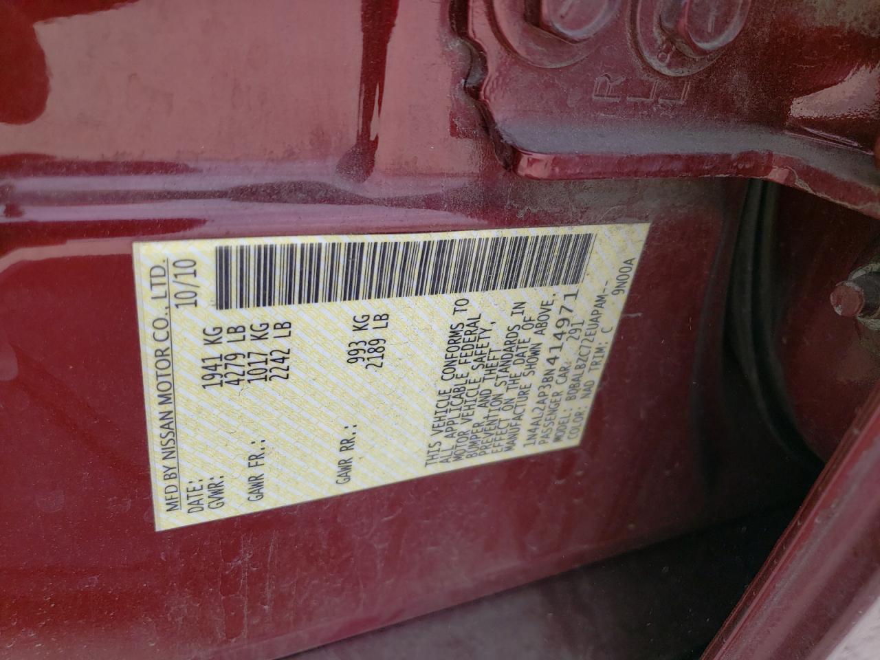 Photo 10 from auction – 2011 NISSAN ALTIMA BAS with VIN 1N4AL2AP3BN414971