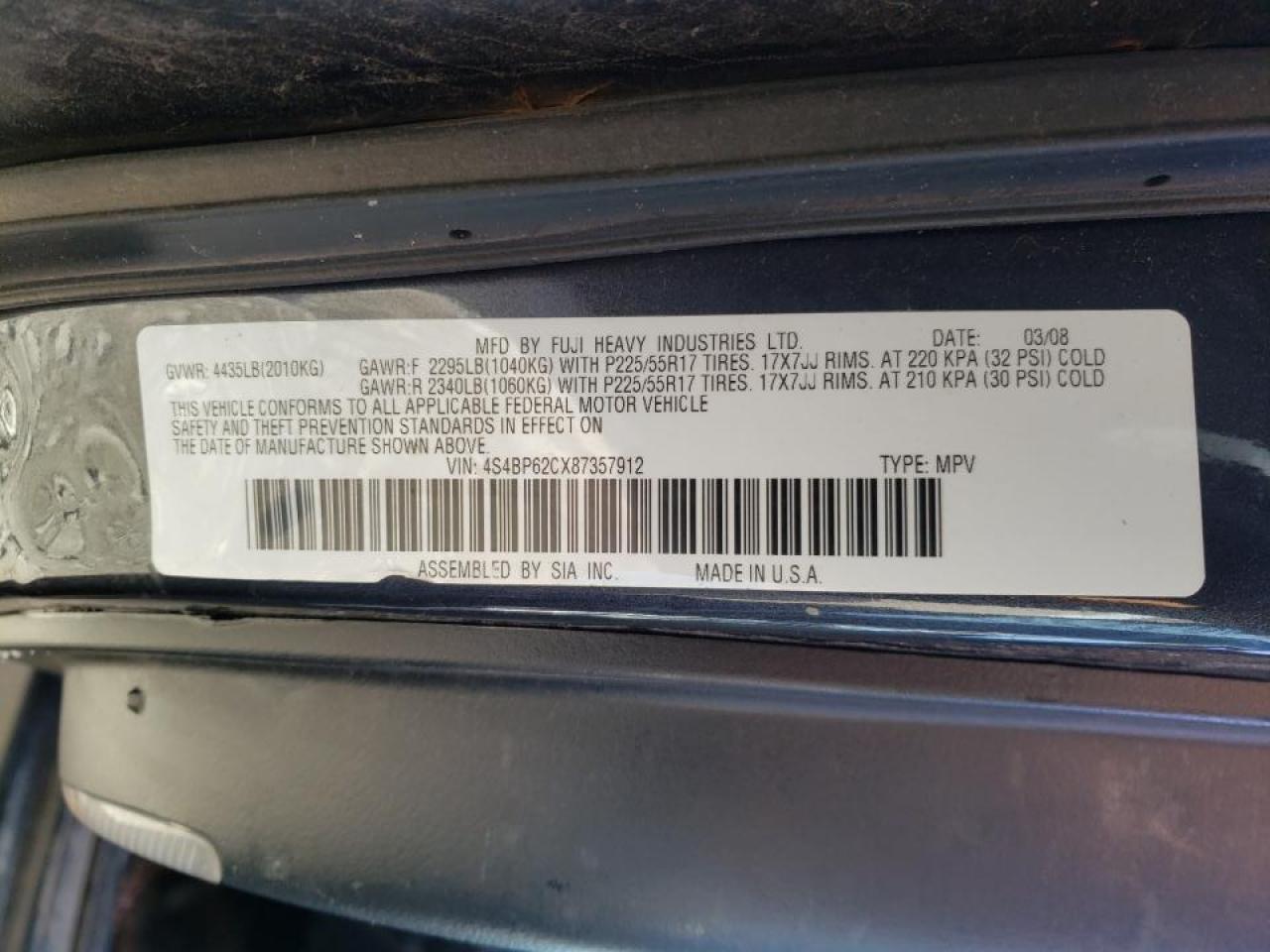 Foto 10 de la subasta – 2008 SUBARU OUTBACK 2. con VIN 4S4BP62CX87357912