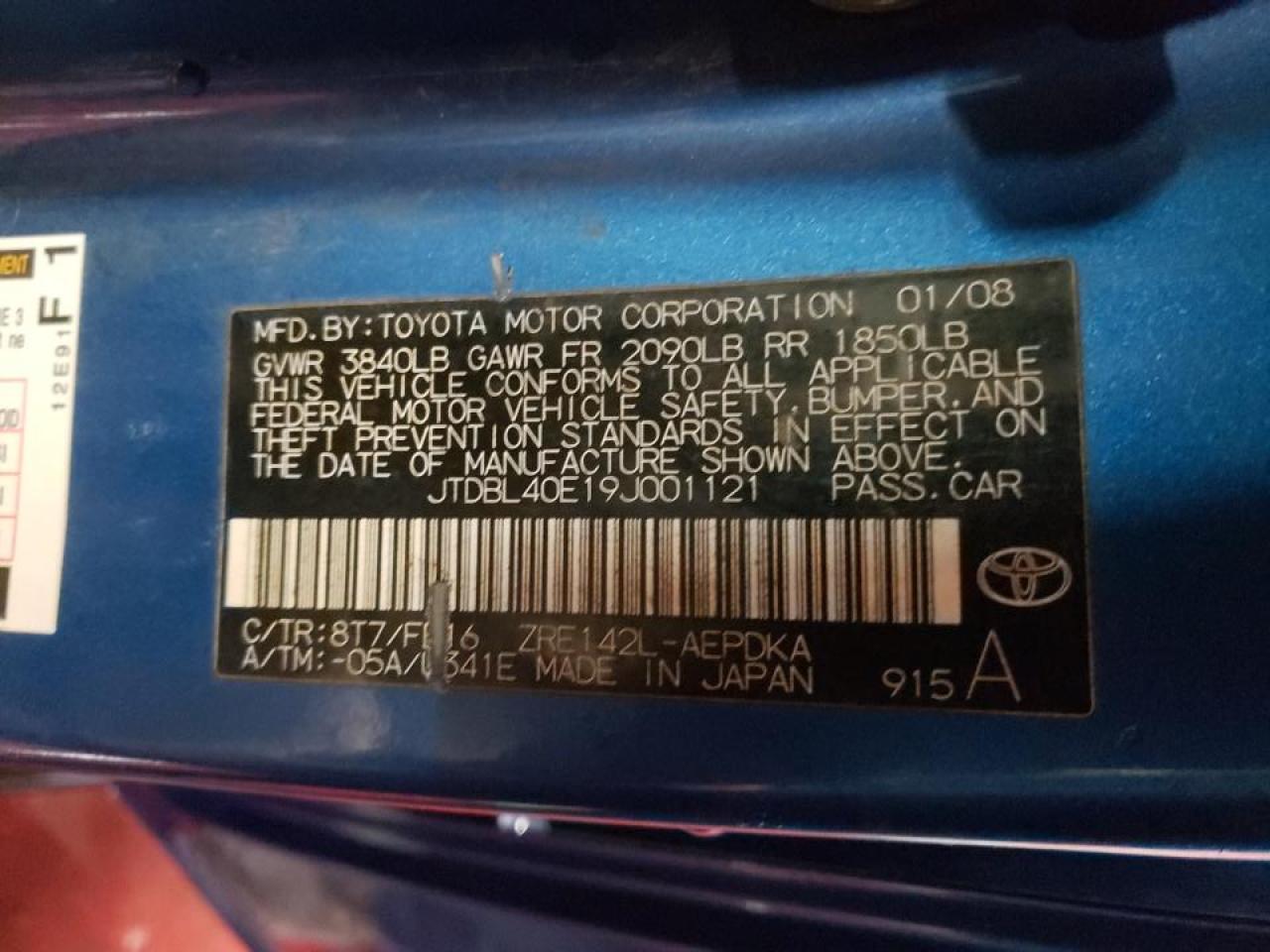 Photo 10 from auction – 2009 TOYOTA COROLLA BA with VIN JTDBL40E19J001121