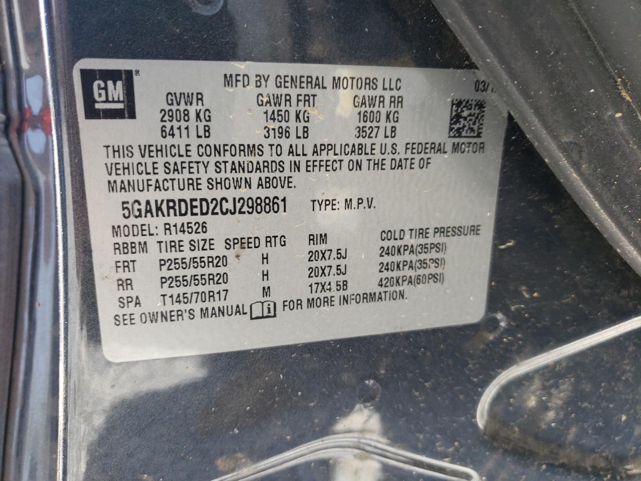 Photo 10 from auction – 2012 BUICK ENCLAVE with VIN 5GAKRDED2CJ298861