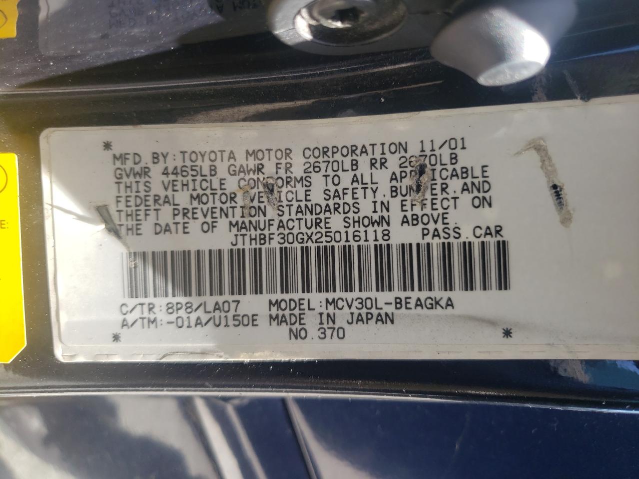 Photo 10 from auction – 2002 LEXUS ES 300 with VIN JTHBF30GX25016118