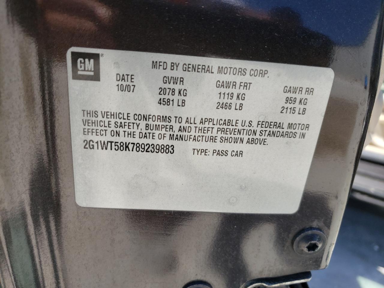 Photo 10 from auction – 2008 CHEVROLET IMPALA LT with VIN 2G1WT58K789239883