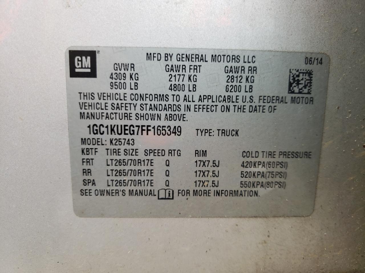 Photo 10 from auction – 2015 CHEVROLET SILVERADO with VIN 1GC1KUEG7FF165349