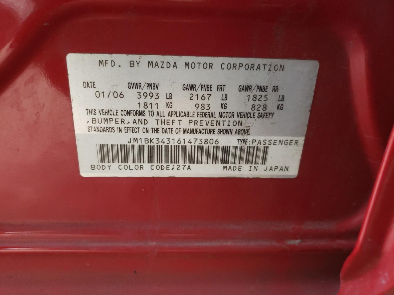 Photo 10 from auction – 2006 MAZDA 3 HATCHBAC with VIN JM1BK343161473806