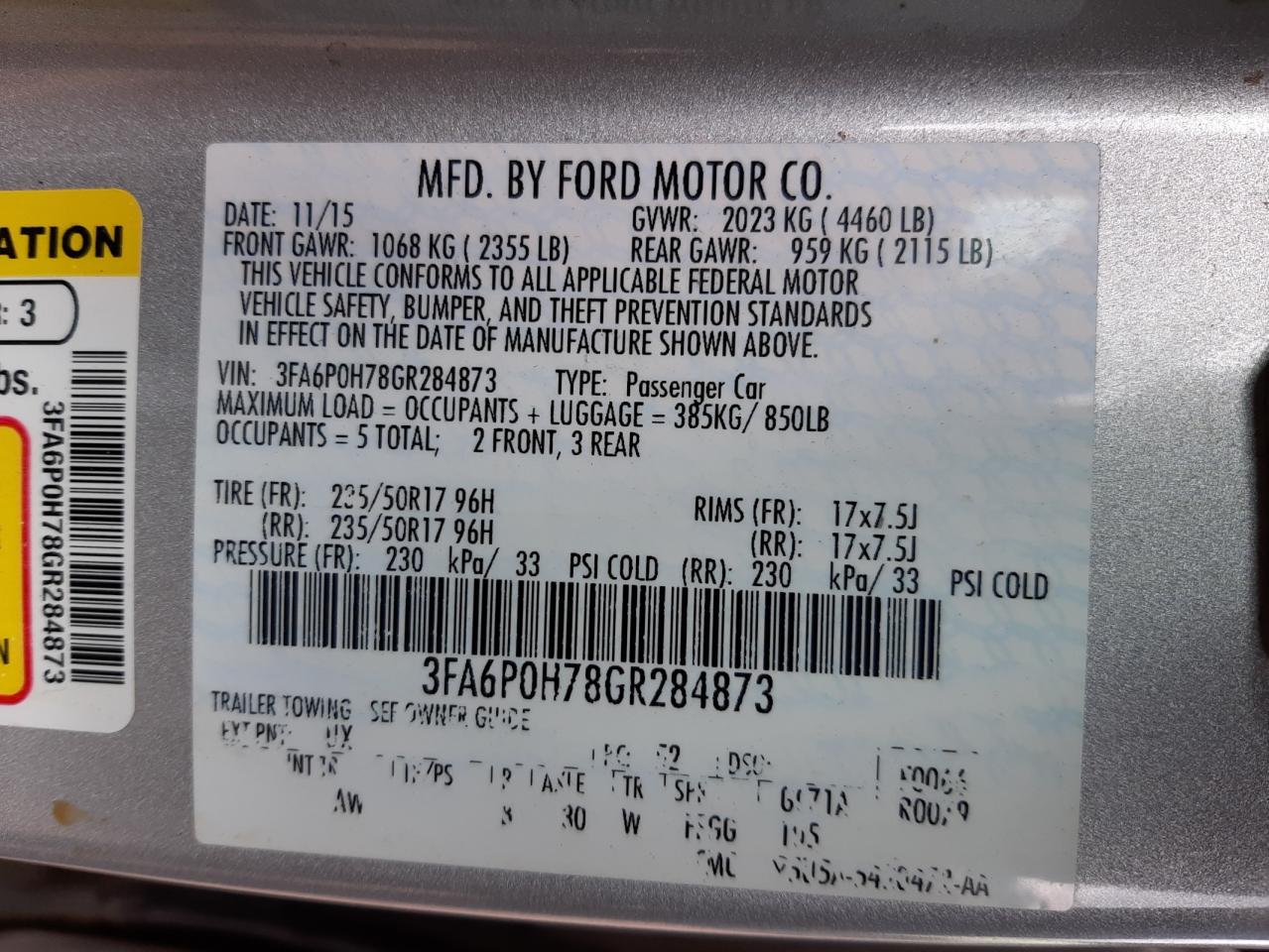 Photo 10 from auction – 2016 FORD FUSION SE with VIN 3FA6P0H78GR284873