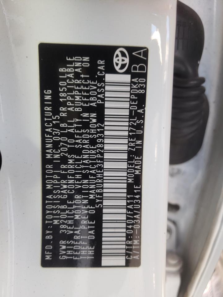 Photo 10 from auction – 2015 TOYOTA COROLLA L with VIN 5YFBURHE3FP289312
