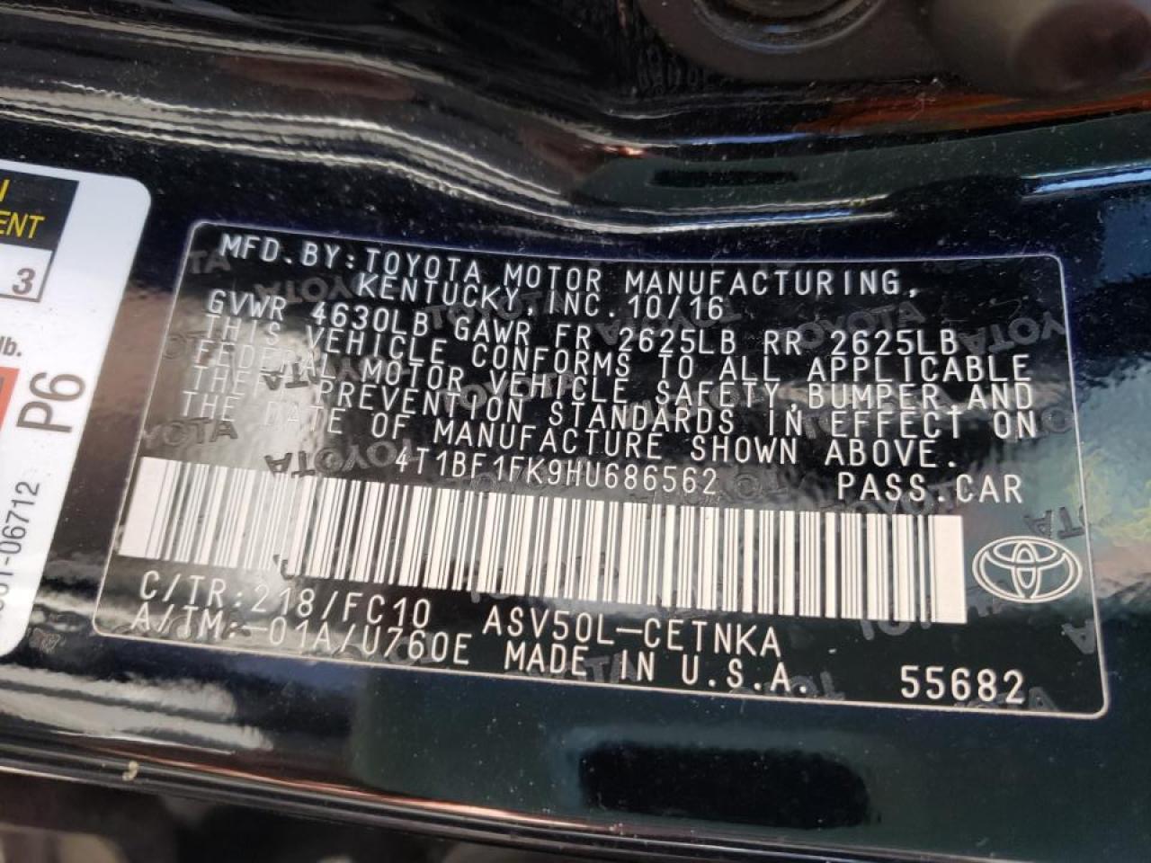 Photo 10 from auction – 2017 TOYOTA CAMRY LE with VIN 4T1BF1FK9HU686562