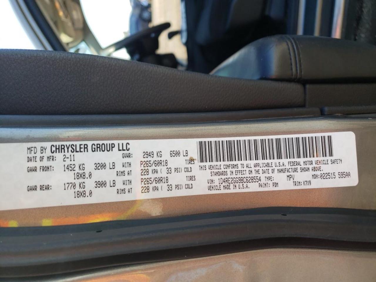 Photo 10 from auction – 2011 DODGE DURANGO EX with VIN 1D4RE2GG9BC628554