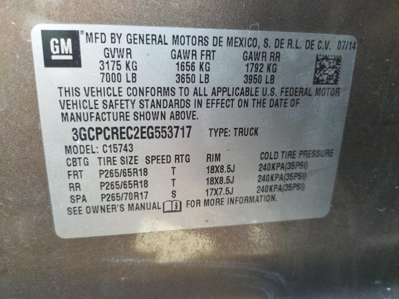 Photo 10 from auction – 2014 CHEVROLET SILVERADO with VIN 3GCPCREC2EG553717
