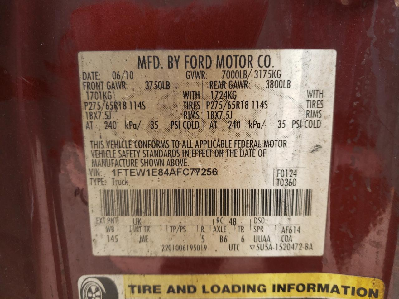 Photo 10 from auction – 2010 FORD F150 SUPER with VIN 1FTEW1E84AFC77256