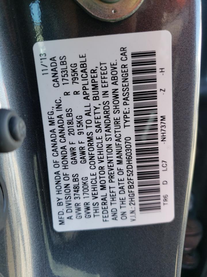 Photo 10 from auction – 2013 HONDA CIVIC LX with VIN 2HGFB2F52DH603070