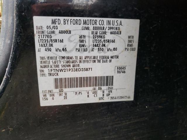 Photo 10 from auction – 2003 FORD F250 SUPER with VIN 1FTNW21P33ED35871