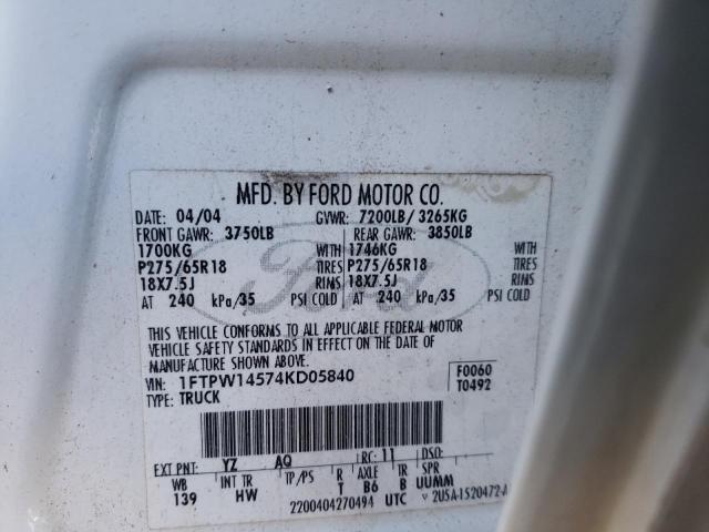 Photo 10 from auction – 2004 FORD F150 SUPER with VIN 1FTPW14574KD05840