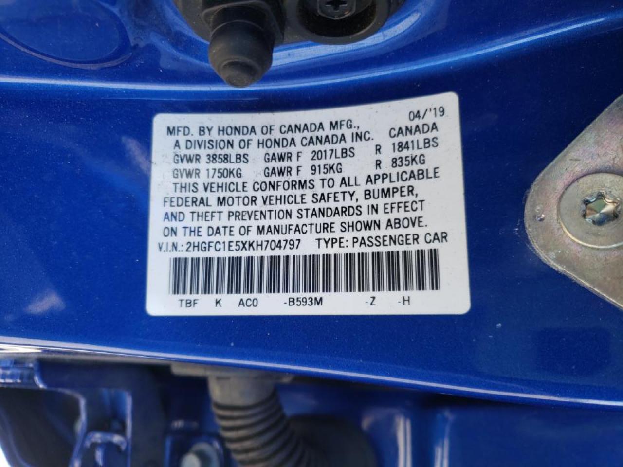 Photo 10 from auction – 2019 HONDA CIVIC SI with VIN 2HGFC1E5XKH704797