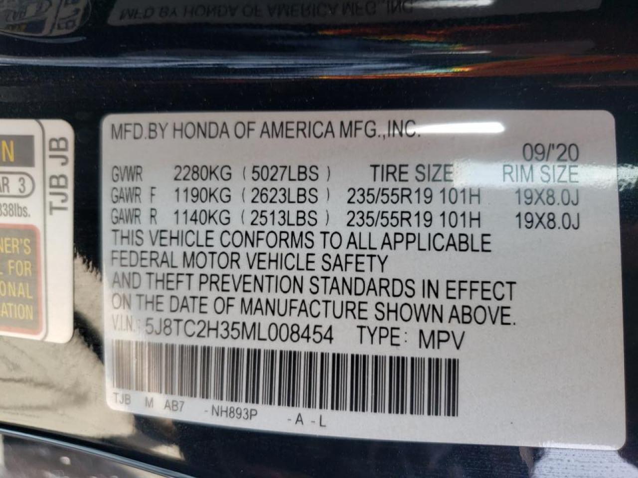 Photo 10 from auction – 2021 ACURA RDX with VIN 5J8TC2H35ML008454