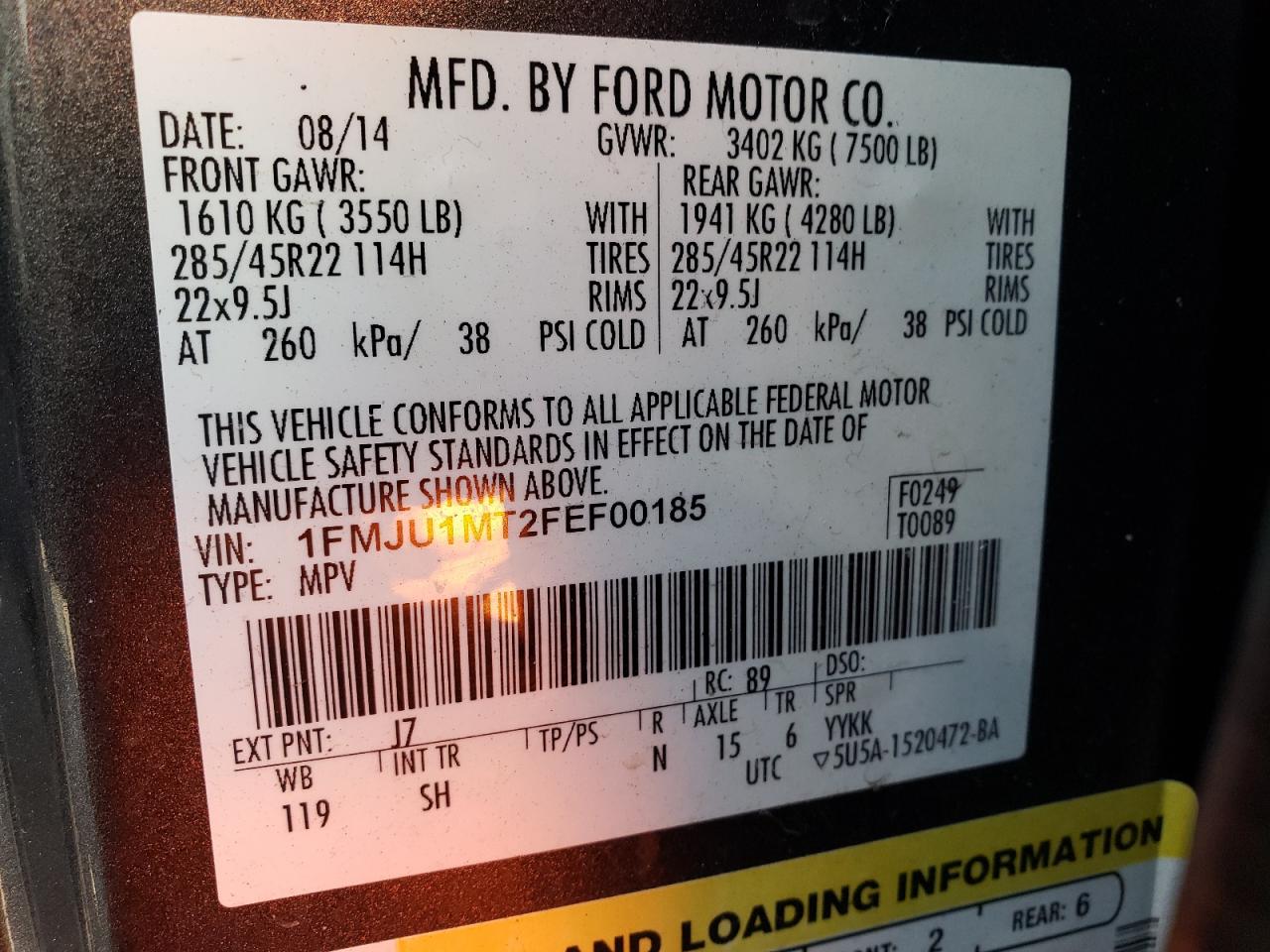Photo 10 from auction – 2015 FORD EXPEDITION with VIN 1FMJU1MT2FEF00185