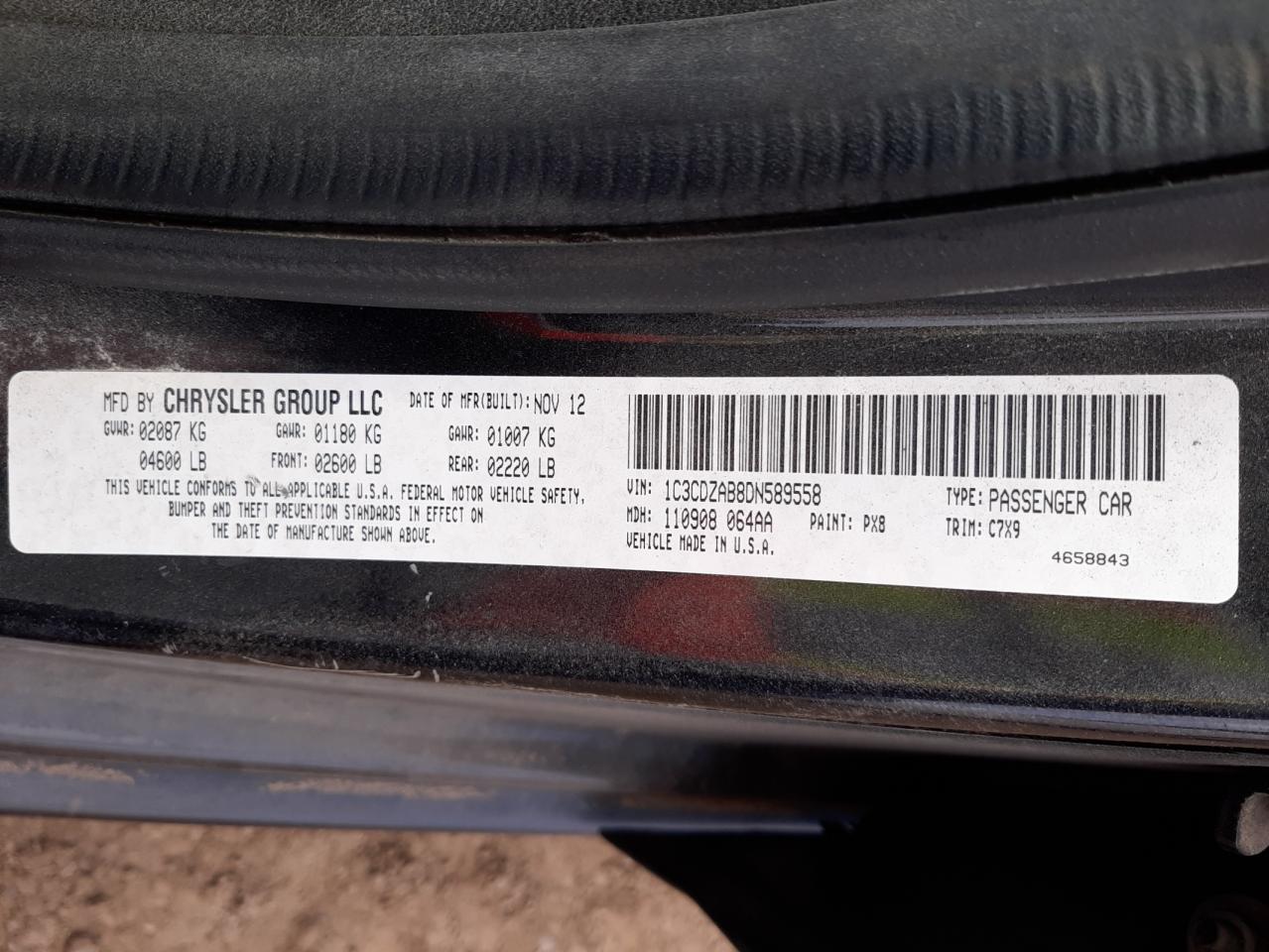 Photo 10 from auction – 2013 DODGE AVENGER SE with VIN 1C3CDZAB8DN589558