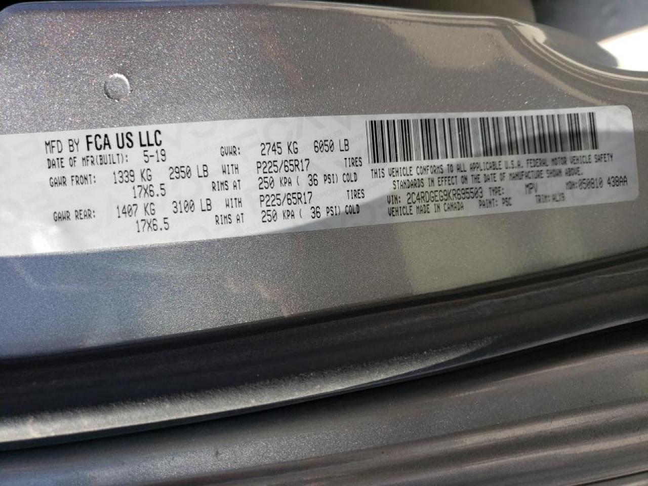 Photo 10 from auction – 2019 DODGE GRAND CARA with VIN 2C4RDGEG9KR695503
