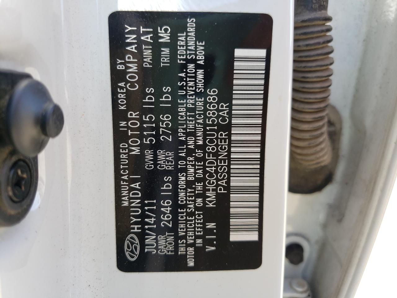 Photo 10 from auction – 2012 HYUNDAI GENESIS 4. with VIN KMHGC4DF8CU158686