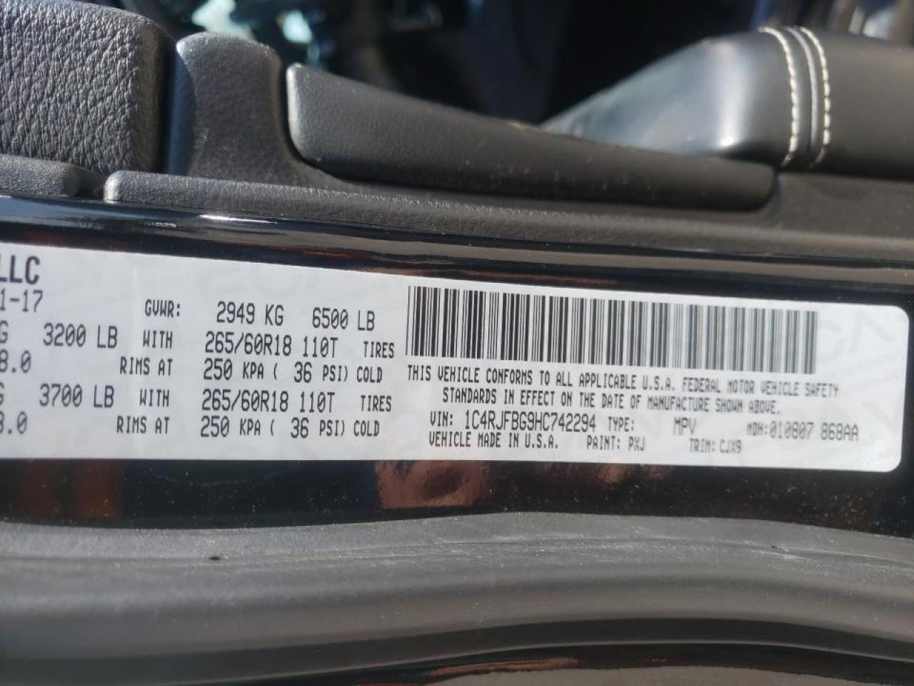 Photo 10 from auction – 2017 JEEP GRAND CHER with VIN 1C4RJFBG9HC742294