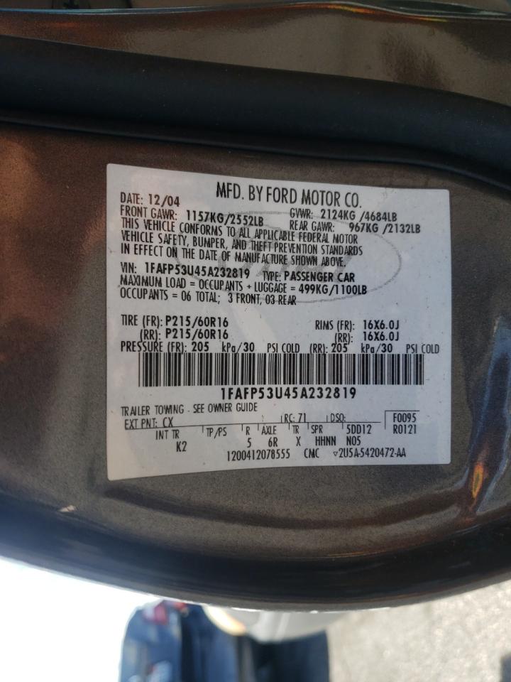 Photo 10 from auction – 2005 FORD TAURUS SE with VIN 1FAFP53U45A232819