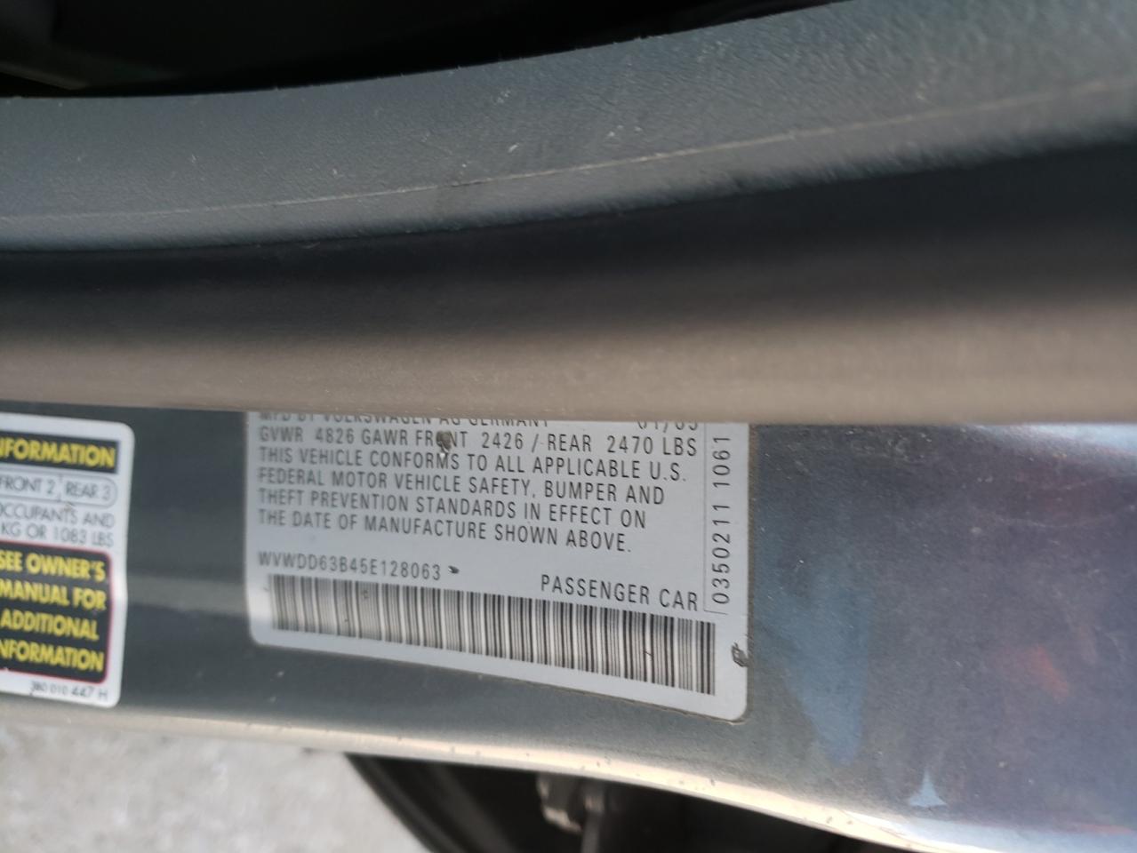 Photo 10 from auction – 2005 VOLKSWAGEN PASSAT GLS with VIN WVWDD63B45E128063