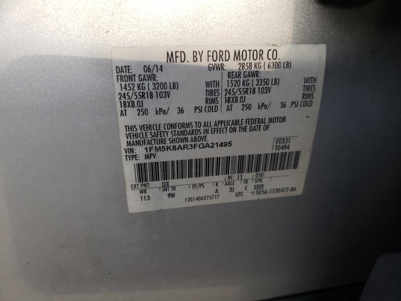 Фото 10 с аукциона – 2015 FORD EXPLORER P с VIN 1FM5K8AR3FGA21495