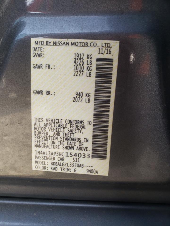Photo 10 from auction – 2017 NISSAN ALTIMA 2.5 with VIN 1N4AL3AP3HC154033