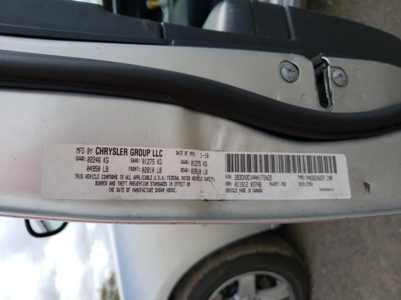 Photo 10 from auction – 2010 DODGE CHARGER SX with VIN 2B3CA3CV4AH172422