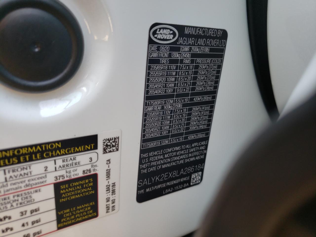 Photo 10 from auction – 2020 LAND ROVER RANGE ROVE with VIN SALYK2EX8LA286184