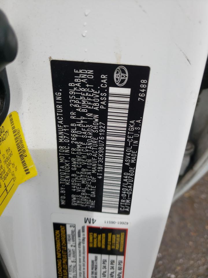 Photo 10 from auction – 2011 TOYOTA CAMRY BASE with VIN 4T1BF3EK9BU761927